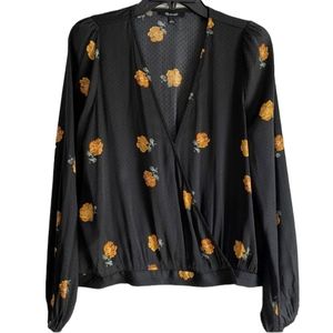 Madewell Satin Wrap Front Balloon Sleeve Plunge Neckline Floral To Shirt Silky